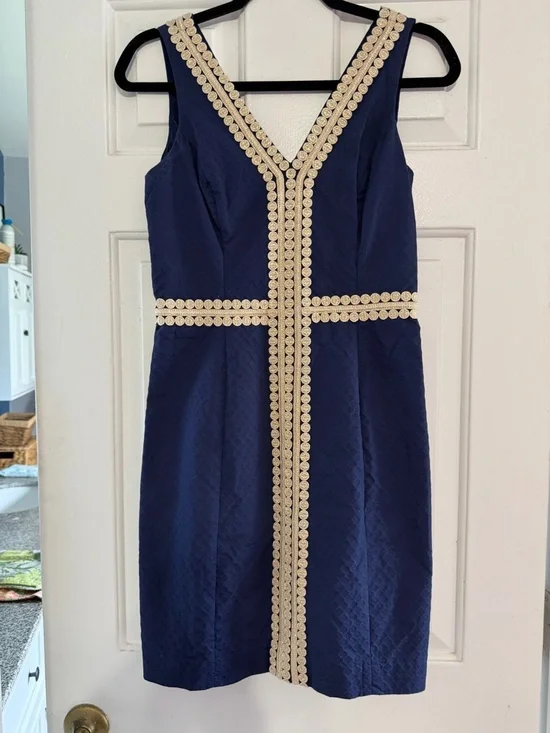 Lilly Pulitzer Navy Mini Dress with Gold Trim - Picture 1 of 3